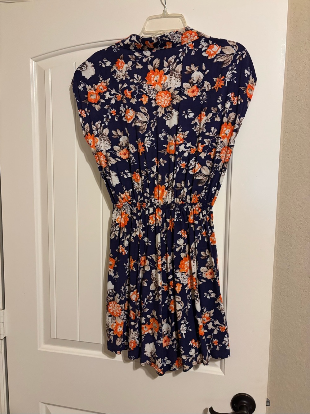 Navy Floral Elastic-Waist Women's Skirt - Navy with Orange & Cream Floral